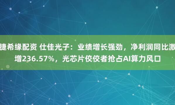 捷希缘配资 仕佳光子：业绩增长强劲，净利润同比激增236.57%，光芯片佼佼者抢占AI算力风口