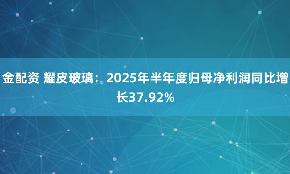 金配资 耀皮玻璃：2025年半年度归母净利润同比增长37.92%